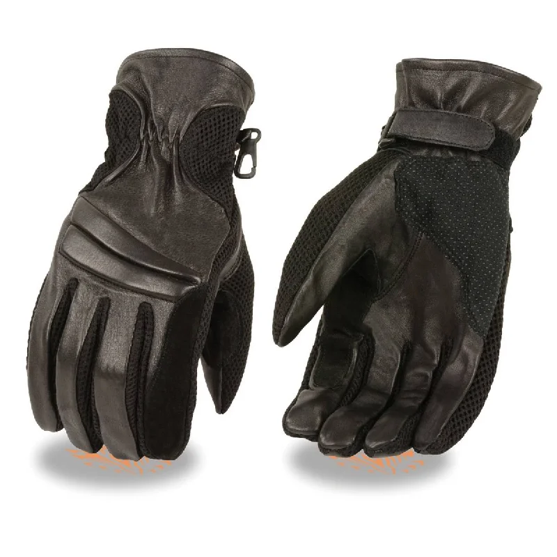 Gloves for indoor tasks-Xelement XG296 Men's Black Summer Leather and Mesh Racing Gloves