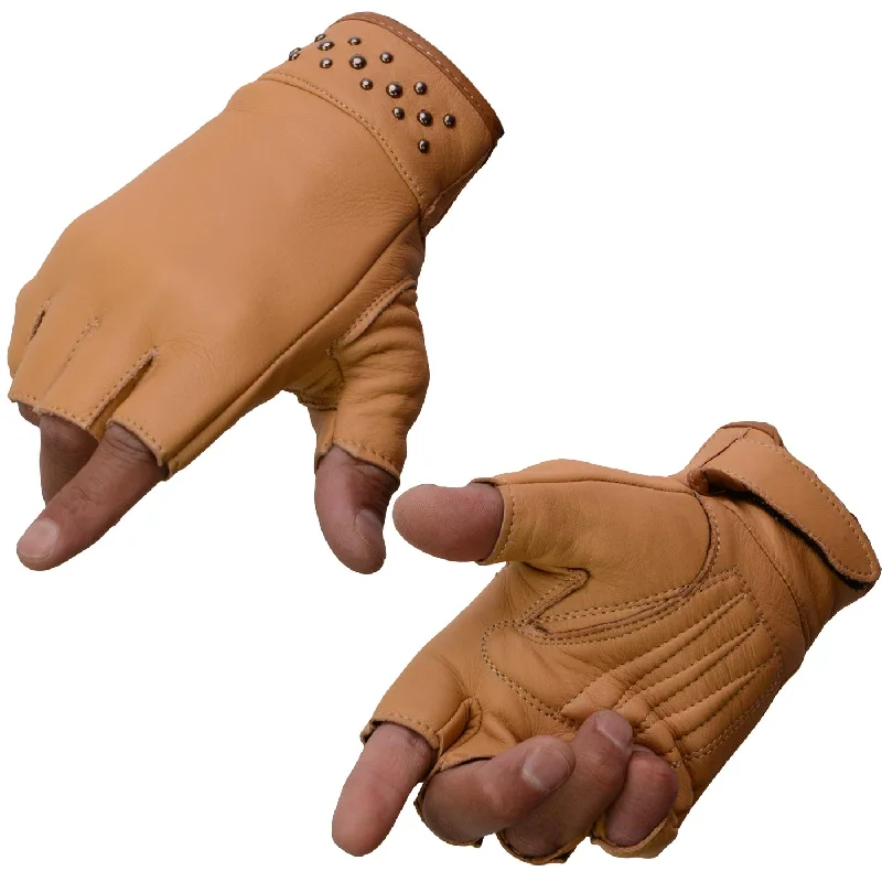 Gloves for minimal style-Milwaukee Leather MG7761 Women's Saddle Leather Gel Palm Fingerless Motorcycle Hand Gloves W/ Stylish ‘Wrist Detailing’