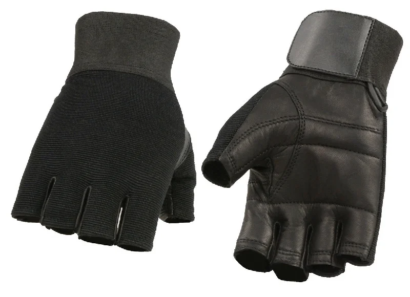 Gloves for toddlers-Xelement XG37562 Men's Black Leather with Spandex Fingerless Gloves