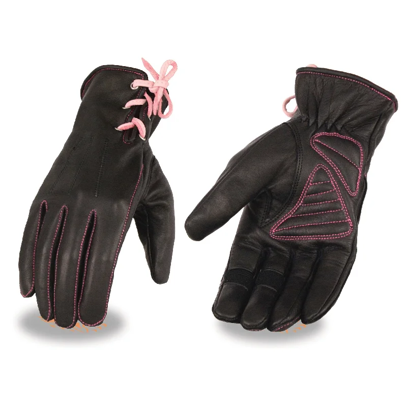 Gloves for touchscreen use-Xelement XG7772 Women's 'Riding' Black and Fuchsia Leather Gloves with Gel Palms