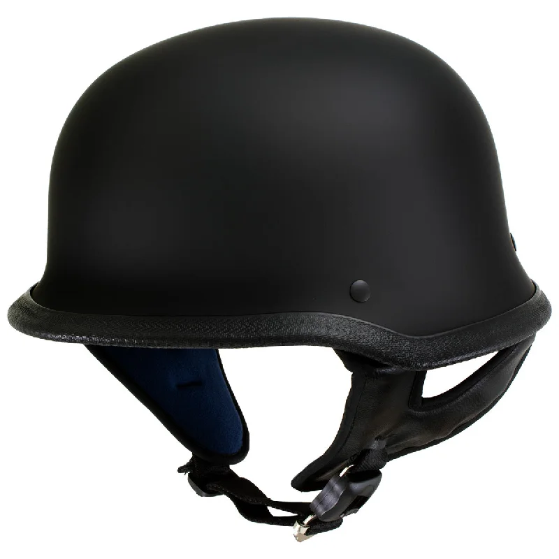 Helmet with easy fit-Outlaw T-75 'The Hanz' German Style Flat Black Advanced Motorcycle Half Helmet