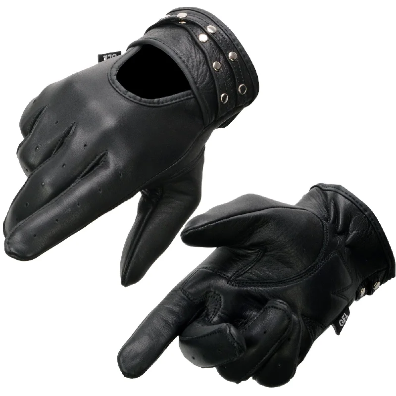 Gloves for vintage vibe-Milwaukee Leather MG7765 Women's Black Leather Gel Palm Open Wrist Motorcycle Hand Gloves W/ Stylish ‘Wrist Detailing’