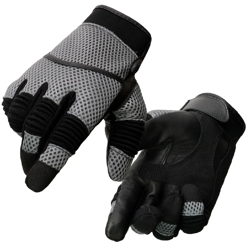 Gloves for white color-Milwaukee Leather SH791 Men's Black Leather and Grey Mesh Combo Racing Motorcycle Hand Gloves W/ Elasticized Fingers