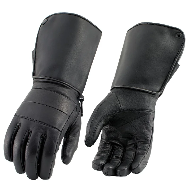 Gloves for dishwashing-Milwaukee Leather SH262 Men's Black Leather ‘Long Cuff’ Gauntlet Gloves with Zipper Closure