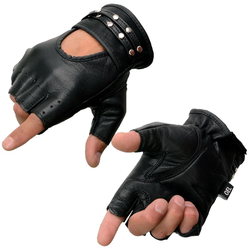 Gloves for crochet designs-Milwaukee Leather SH461 Women's Black Leather Gel Palm Fingerless Motorcycle Hand Gloves W/ Stylish ‘Wrist Detailing’