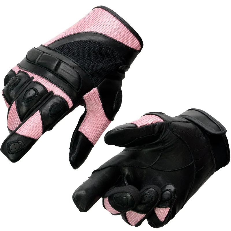 Gloves for electrical work-Milwaukee Leather SH802 Women's Black and Pink Leather with Mesh Racing Gloves