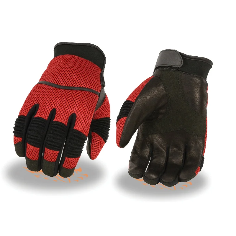 Gloves for petite fits-Xelement XG791 Men's Black and Red Mesh and Leather Racing Gloves