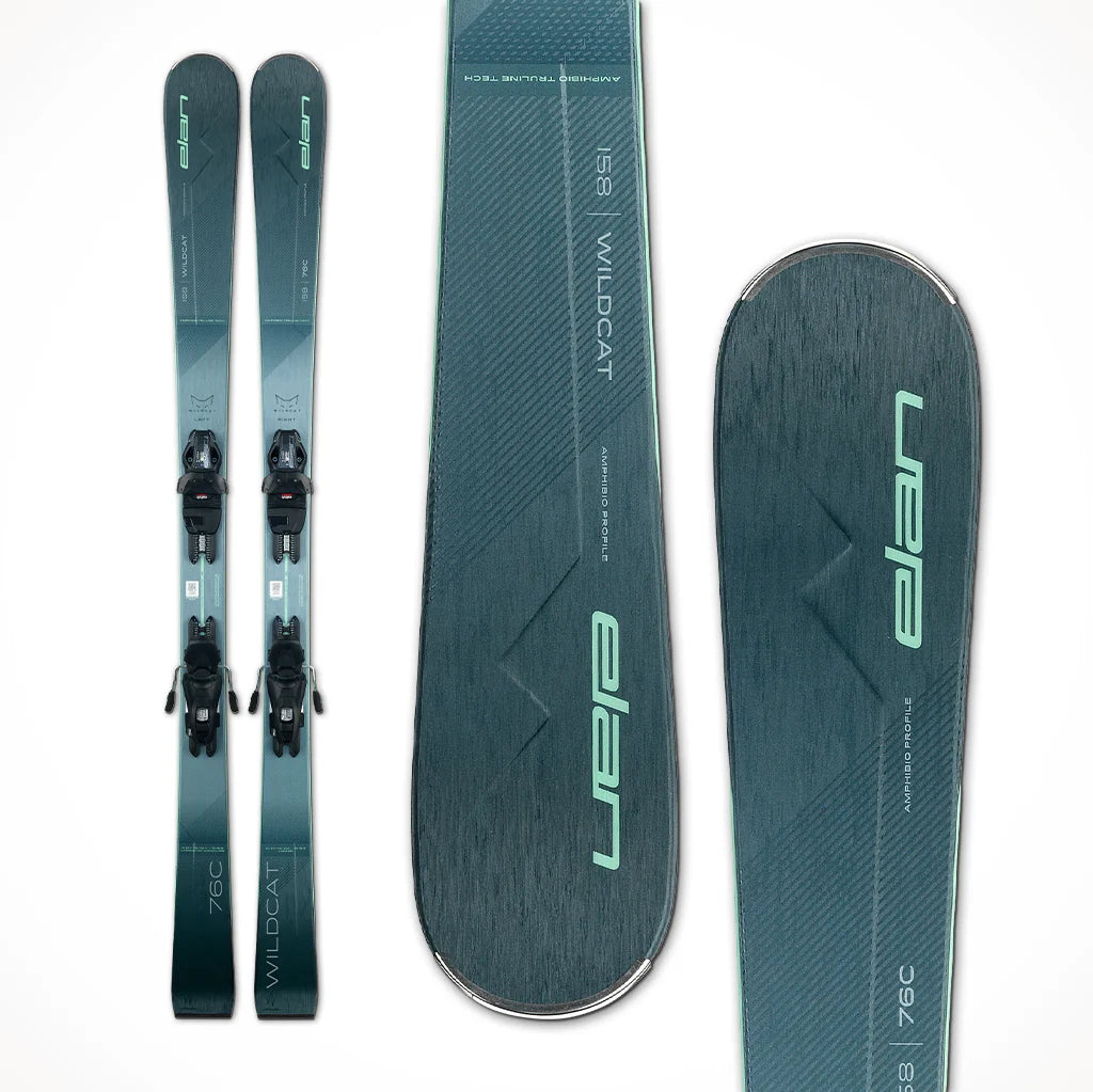 Skis for beginner women-Elan Wildcat 76C Ski + PS EL 9.0 GW Binding 2025